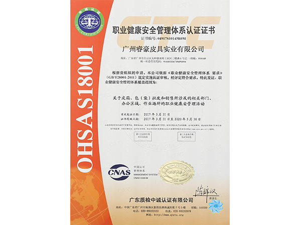黄片91OHSA18001職業健康安（ān）全管理體係（xì）認證證書